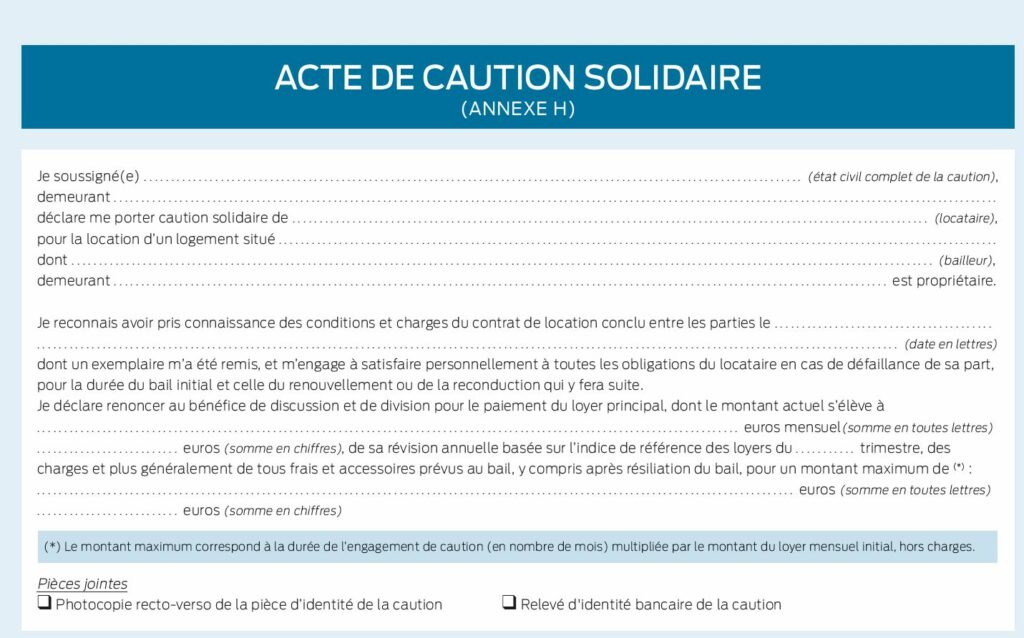 Quel document demandé pour une caution solidaire ?