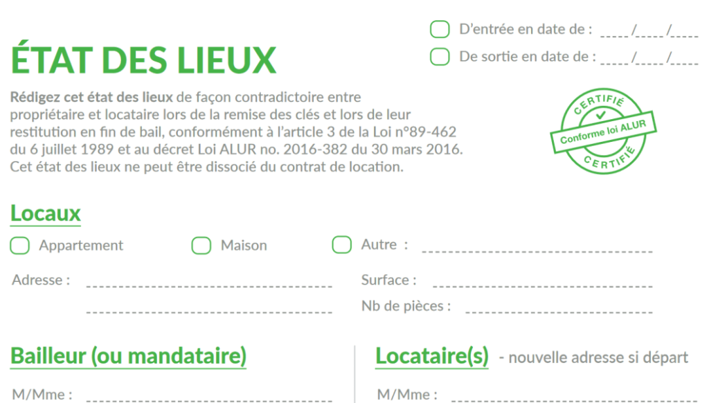 Quel texte légal prévoit le fond la forme et les modalités de l'état des lieux ?