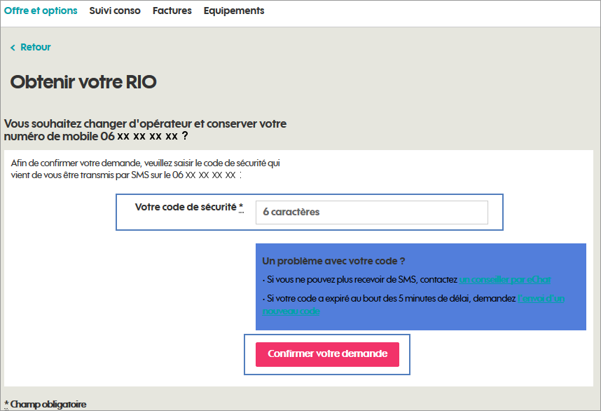 Comment obtenir le code RIO avec une ligne restreinte ?