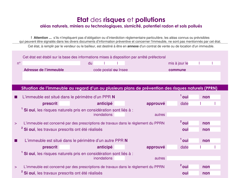 Qui fait l'état des risques naturels et technologiques ?