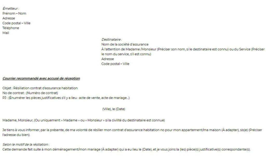 Comment rédiger une lettre de resiliation d'assurance habitation ?