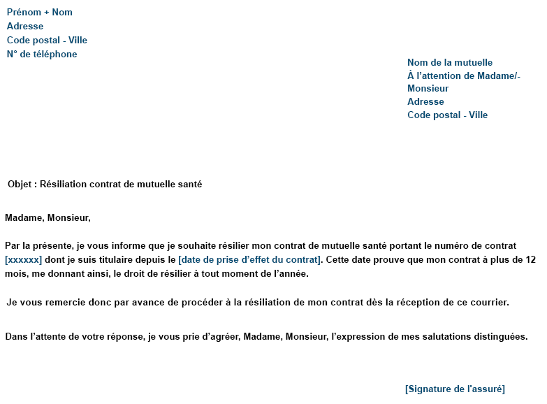 Quel justificatif pour resilier mutuelle santé ?